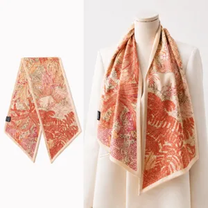 Women's Silk Wool Scarf Lightweight Double-Sided Two-Tone Diagonal Ribbon Neck Scarf Fashion Commuting Floral Print