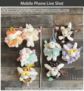 Tulip dress floppy ear rabbit plush pendant cute bow bag charm fluffy toy gift accessory