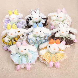 Cute tulip dress lop-eared rabbit plush pendant with bowknot, perfect cute bag hanging ornament gift.