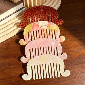 French Retro Cellulose Acetate Hair Comb Wavy Wide Tooth Tortoiseshell Pearlescent Hair Styling Tool for Women