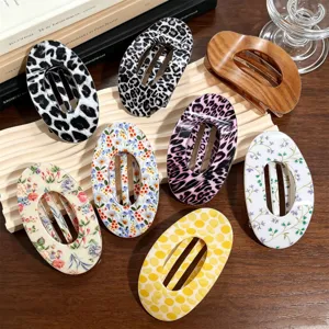 Retro Floral Leopard Print Ajour Oval Klaidetas Minimalist Duckbill Hair Clip Elegant Styling Hair Accessories