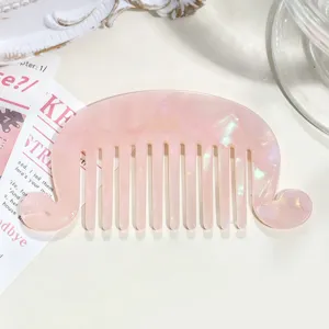 French vintage acetate hair comb pink tortoiseshell wide tooth hair styling tool elegant accessory