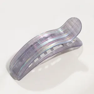 Curved iridescent acetate hair claw clip, elegant duckbill hair accessory for women.