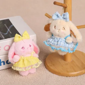 Süßer Plüsch Hase Schlüsselanhänger mit Schleife und Kleid, weiches Kuscheltier Taschenanhänger.