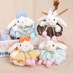 Tulip skirt lop-eared rabbit plush pendant with bowknot, cute bag hanging ornament.