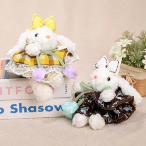 Tulip flower skirt lop-eared rabbit plush pendant cute bow rabbit toy gift bag accessory
