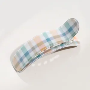 Pastel plaid curved hair claw clip chic aesthetic barrette for daily half up hairstyles
