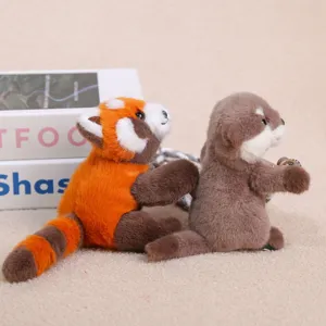 Cute red panda and otter plush toys detail shot, soft plush material, nice gift choice.