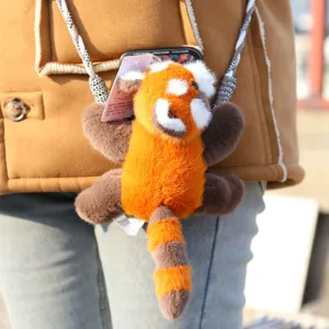 Cute red panda plush mobile phone holder crossbody plush toy strap cute animal doll gift