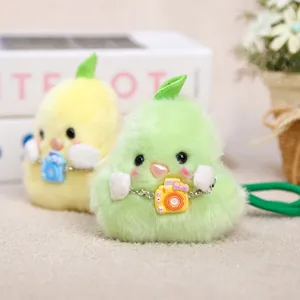 Cute camera pear duck plush toy keychain bag charm soft doll pendant accessory for girls kids