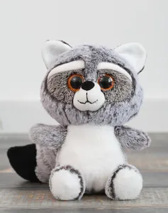 Süßes Plüsch Waschbär Spielzeug mit großen glänzenden Augen, weiche Stofftier Puppe als Geschenk.