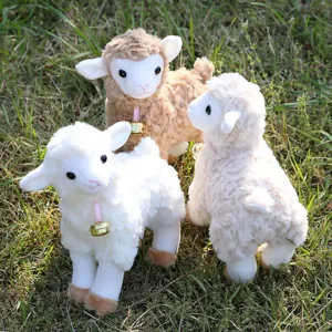 Cute plush sheep stuffed animal toy with bell, standing lamb doll gift for kids and girls.