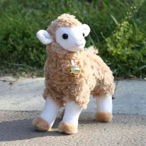 Cute standing lamb plush toy with bell, soft stuffed animal doll for kids birthday gifts.