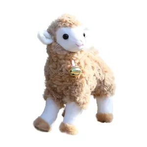 Cute standing sheep plush toy with a golden bell, soft stuffed animal gift for kids.