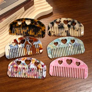 Cellulose Acetate Hollow Heart Hair Comb Retro Tortoiseshell Bangs Comb For Women Daily Hair Styling Accessories