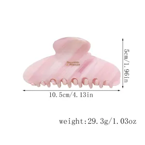 Pink acetate hair claw clip with gold stamping, elegant French retro shark clip for women.