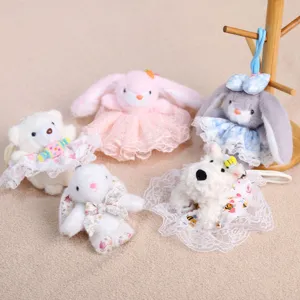 Simpatico ciondolo animale in peluche portachiavi con abito floreale bambola 11cm regalo