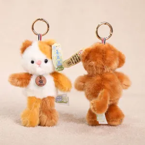 Simpatico portachiavi di peluche gatto soffice con anello in metallo, ciondolo per borsa.