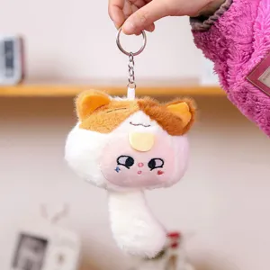 Cute cartoon plush cat keychain fluffy bag charm soft toy pendant for backpack accessories