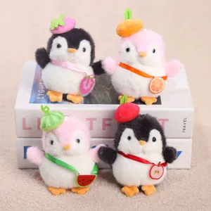 Set portachiavi pinguino in peluche carino, bambola farcita frutta ciondolo per zaino.