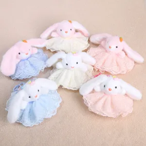 Simpatico portachiavi con coniglietto di peluche e gonna di pizzo peluche regalo 11cm