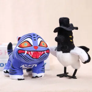 Kpop Demon Hunters plush toy set, cute purple tiger and black white bird plush doll.