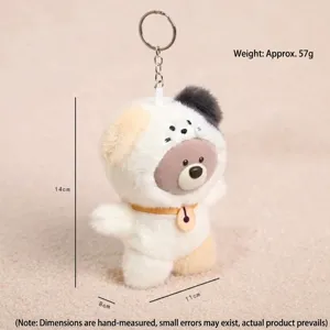Cute plush bear keychain bag charm fluffy animal pendant soft toy keyring for backpack 14cm