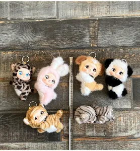 Cute plush doll keychain, fluffy animal plush toy pendant with cute vinyl face for bags.
