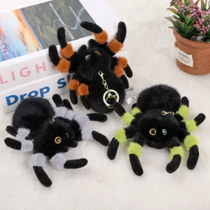 Cute plush spider keychain pendant, fluffy large eye spider toy bag charm, creative gift.