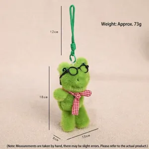 Llavero de rana de peluche con gafas y bufanda, lindo colgante de bolsa de animal de peluche.