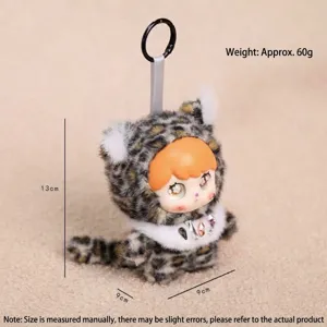 Leopard print vinyl plush doll keychain cute fluffy animal bag charm pendant fluffy toy accessory