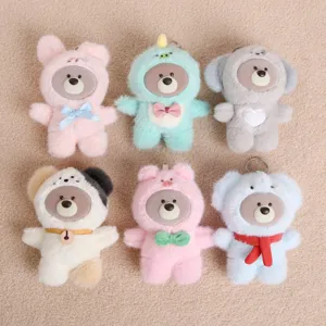 Cute vinyl face plush bear animal costume keychain trendy toy pendant accessory set 6pcs