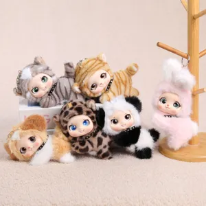 Cute animal plush doll keychain, vinyl face cartoon toy pendant for backpack, soft cute key ring.