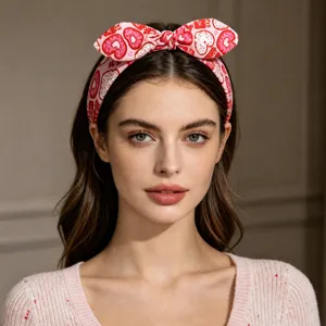 Rosa Herz bedruckter Schleifen Haarreif süßer Haarreif niedliche Festival Haaraccessoires