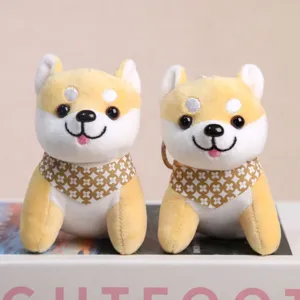 Cute shiba inu dog plush toy keychain, soft stuffed animal bag charm with cute scarf pendant.