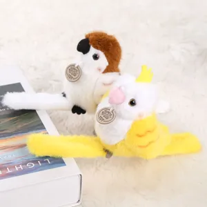 Plush bird slap bracelet cute sparrow and parrot design soft toy bag pendant children wristband