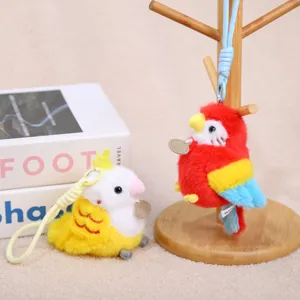 Cute plush parrot keychain pendant set, soft stuffed bird doll with lanyard for bags.