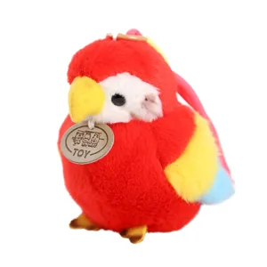 Cute macaw plush toy keychain, colorful stuffed parrot doll with hanging loop for bags and keys.