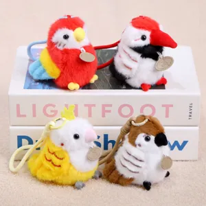 Cute cartoon bird plush toy detail closeup showing soft fluffy texture and neat stitching.
