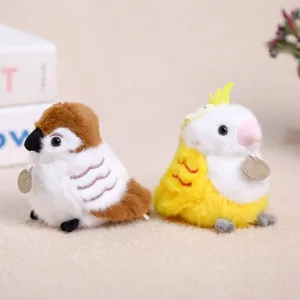 Cute cartoon plush bird pendant, sparrow and parrot keychain for cute bags and gifts.