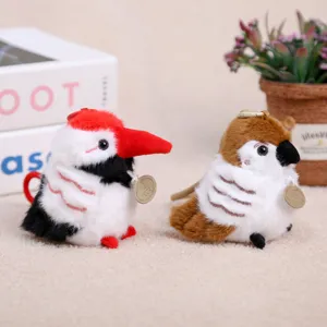 Cute plush bird keychain plushie cartoon animal bag pendant sparrow and woodpecker design details.
