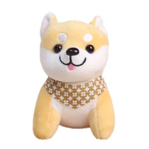 Cute Shiba Inu plush toy keychain, soft animal doll bag pendant with stylish scarf.