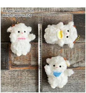 Cute plush sheep plushie keychain with bib pendant, soft stuffed animal doll ornament for gift.