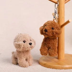 Cute plush poodle dog keychain pendant fluffy puppy stuffed doll ornament for backpack bag decor.