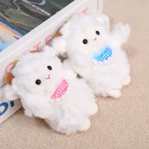 Cute plush sheep keychain with colorful bib, soft stuffed animal toy pendant for backpack and keys.