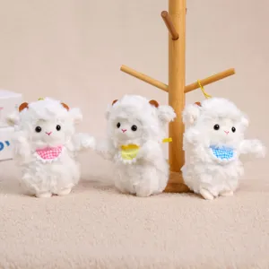 Cute plush sheep keychain with colorful bib, soft stuffed animal doll bag charm pendant.