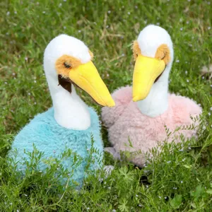 Cute pelican plush toy soft bird doll detail shot showing fluffy texture and vibrant colors.