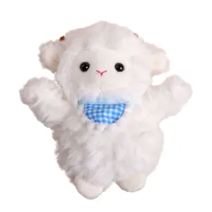 Cute white plush lamb pendant toy with blue checkered bib soft stuffed animal doll gift keychain