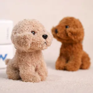 Cute plush poodle dog toy pendant, soft stuffed animal keychain for backpack and bag decor.