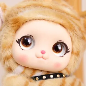 Cute plush doll pendant, vinyl face stuffed toy bag charm, fluffy animal hood keychain toy.